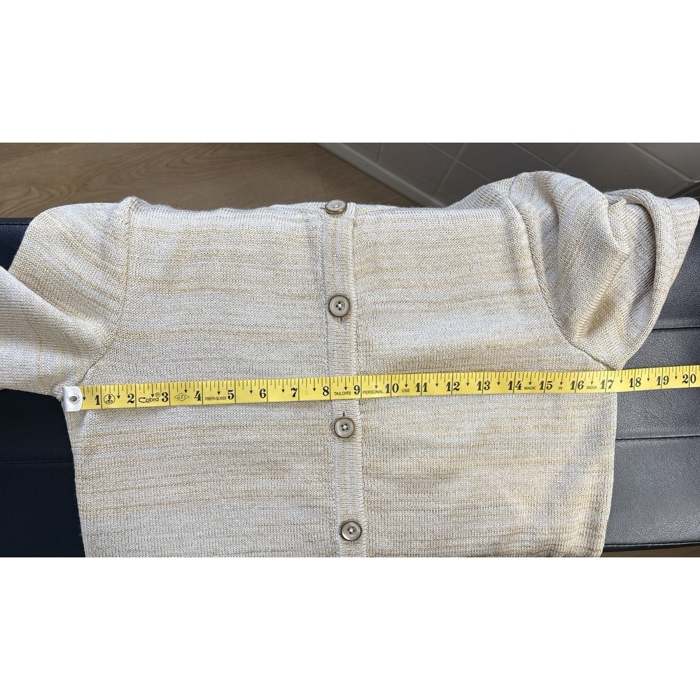 St. John Wool‎ Blend Metallic Gold Knit Cardigan Sweater Women's M Beige - Picture 9 of 10